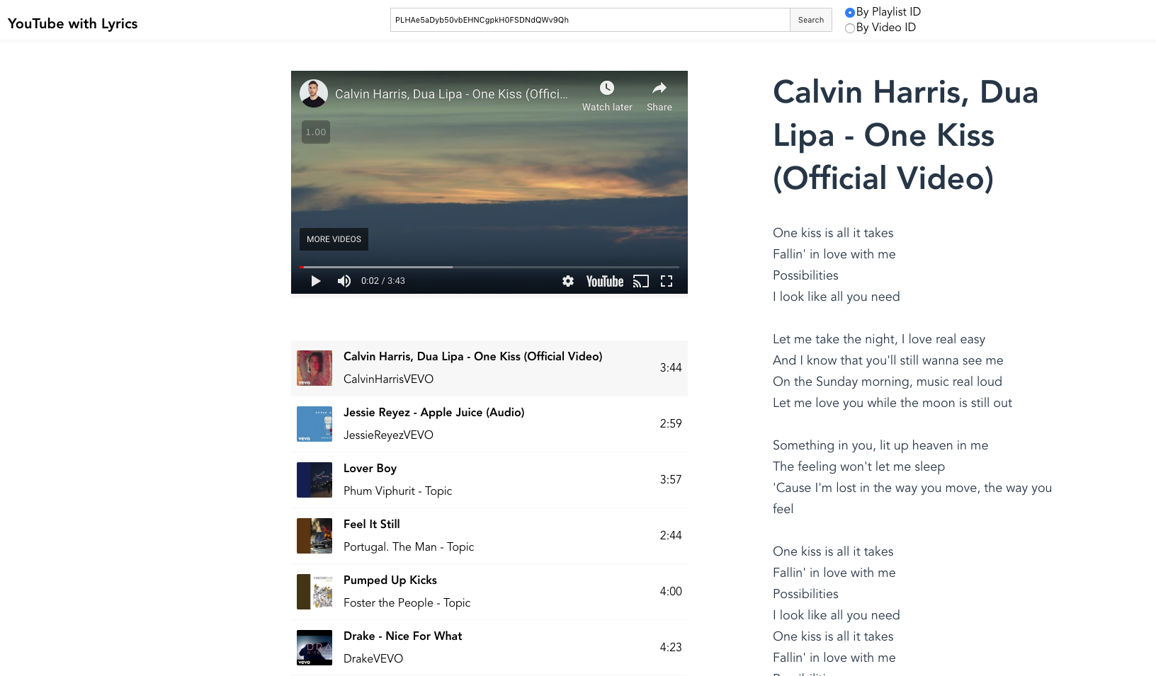 YouTube with Lyrics