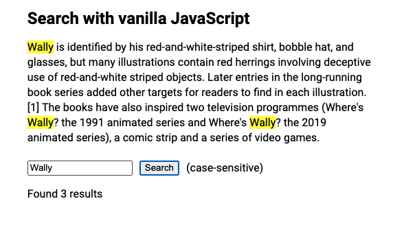 Search with vanilla JavaScript
